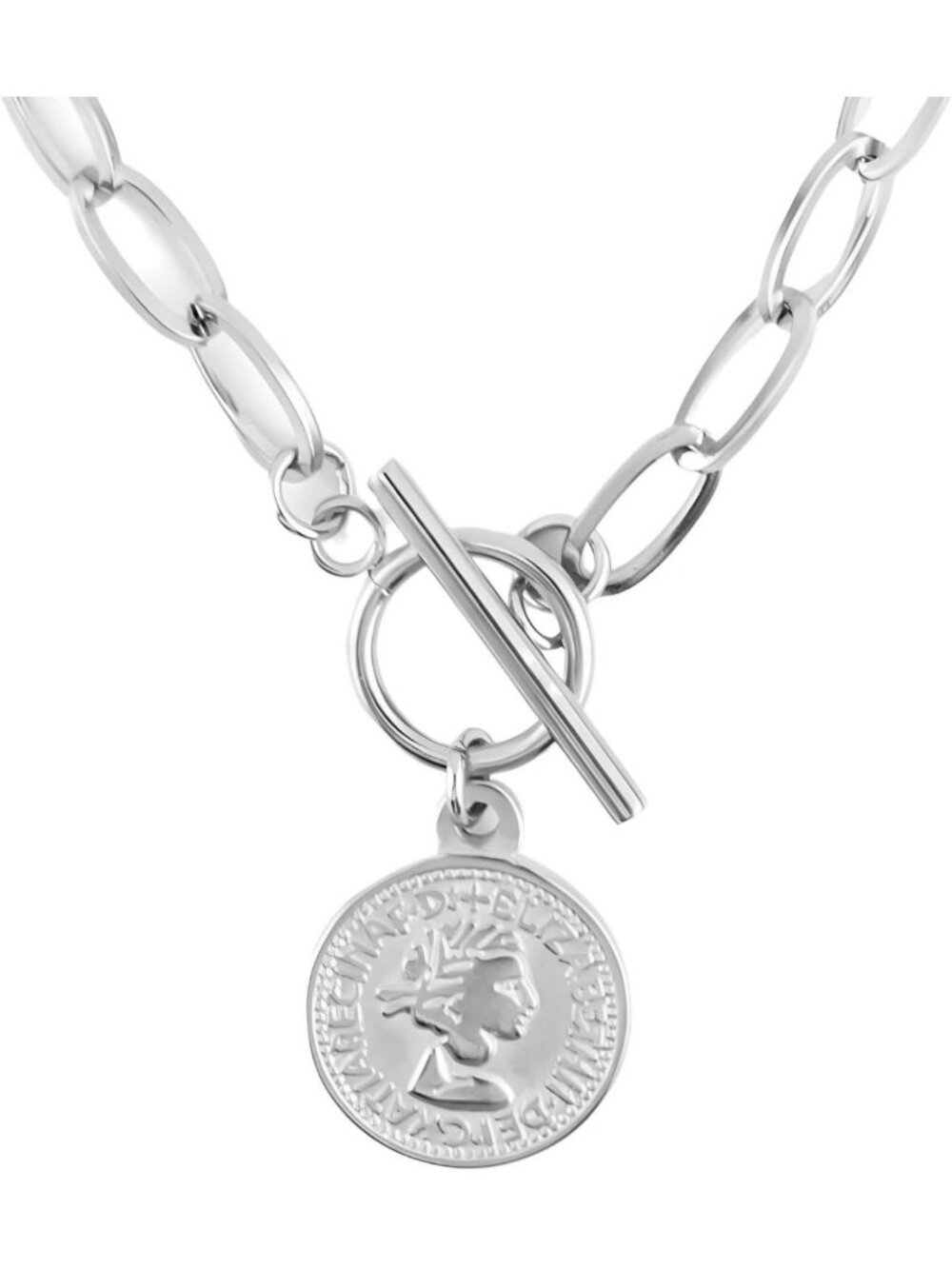 14K Gold Coin Toggle Necklace for Women - Sterling Silver Minimalist Layered